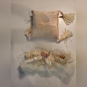 Bridal Garter & Bridal Satin Pillow By Marc Brand New Peach